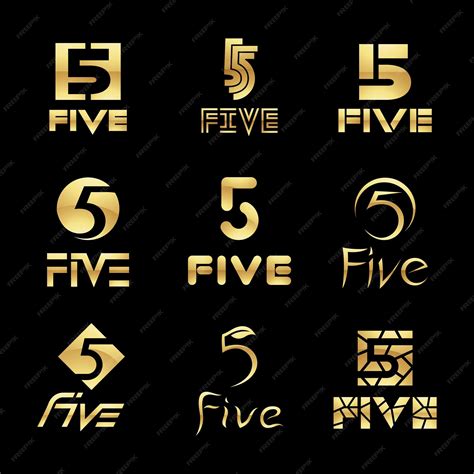 Premium Vector | Golden glossy number 5 icons on a black background