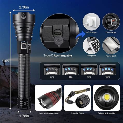 NAMINA 160000LM Most Powerful XHP90 LED Flashlight Brightest Zoom Torch ...