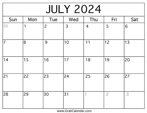 2024 Calendar For July - Ailyn Atlanta