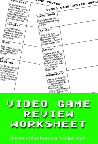 Video Game Review Worksheet