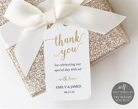 Gold Wedding Thank You Tag Template Editable Thank You Tag | Etsy