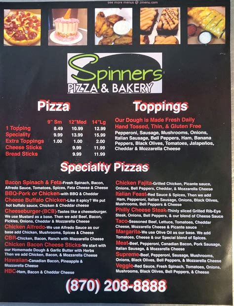 Menu at Spinners Pizza & Bakery, Wynne