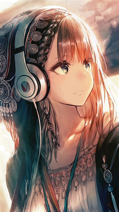 1440x2560 Anime Girl Headphones Looking Away 4k Samsung Galaxy S6,S7 ,Google Pixel XL ,Nexus 6 ...