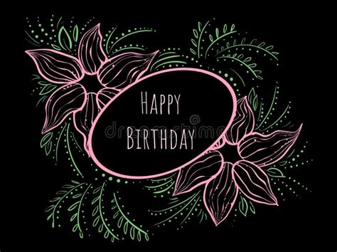 Decor Greeting Card Happy Birthday Flowers on Black Stock Vector ...