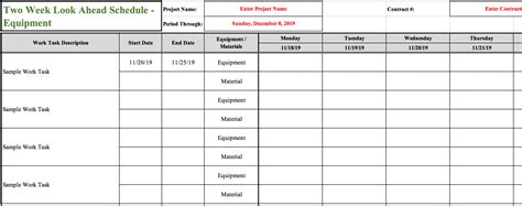 EXCEL TEMPLATES: Look Ahead Schedule Template