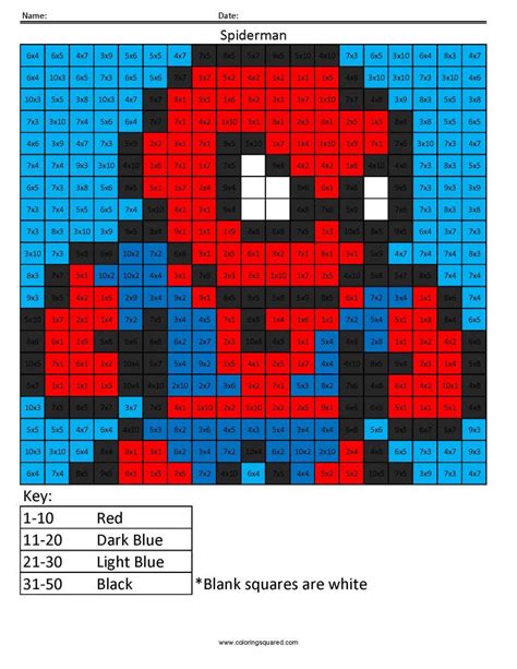 Spiderman- Basic Multiplication - Coloring Squared