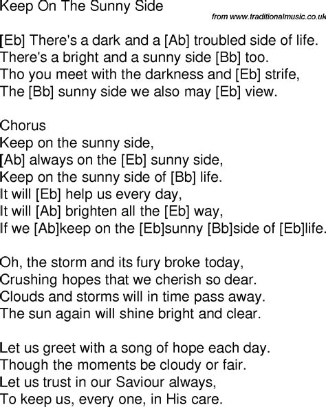 Old time song lyrics with guitar chords for Keep On The Sunny Side Eb