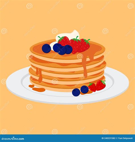 Flat Pancake Animation Cartoon with Blueberry and Strawberry Vector Illustration Image Stock ...