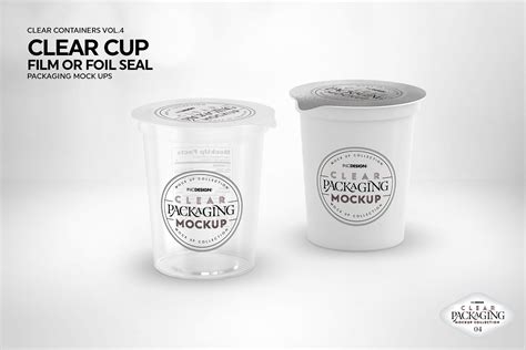 two plastic containers with lids on each one and the lid has a sticker that says packing mockup