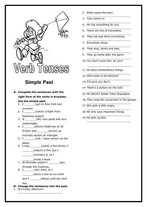 Simple Past Tense Verbs Worksheets