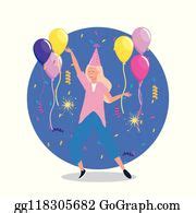 110 Woman Dancing With Balloons And Party Hat Clip Art | Royalty Free - GoGraph