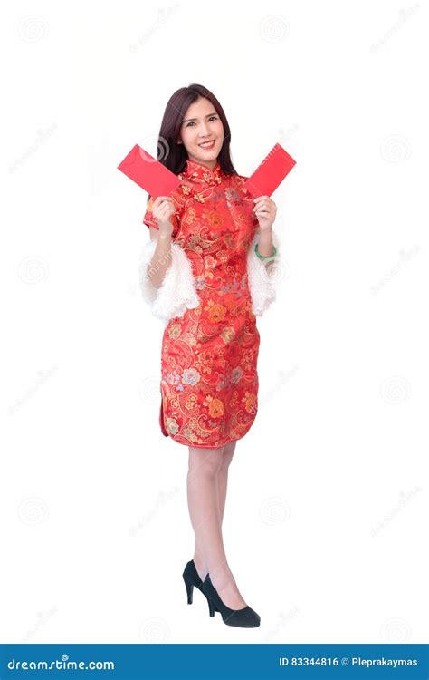 Chinese Woman with Red Pocket for Chinese New Year Stock Photo - Image ...