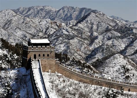 The Great Wall in Winter White Snow Stock Image - Image of mutianyu ...