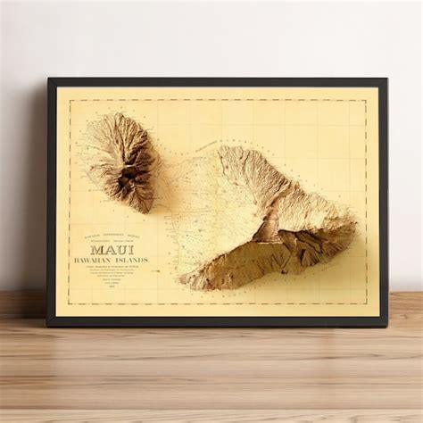 Maui Island Map Hawaii Map Maui 2D Relief Map Maui Vintage - Etsy