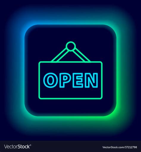 Glowing neon line hanging sign with text open door