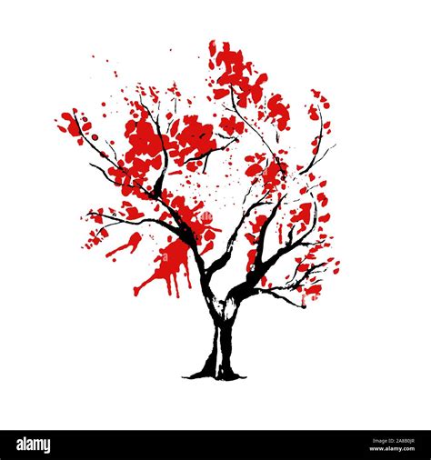 Tree in Japanese style hand drawn vector illustration. Nature creative ...