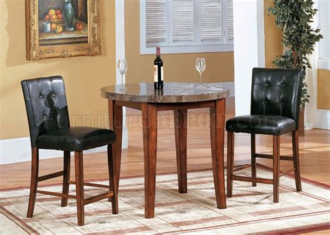 Faux Marble Top Modern 3 Pc Bar Table & Stools Set