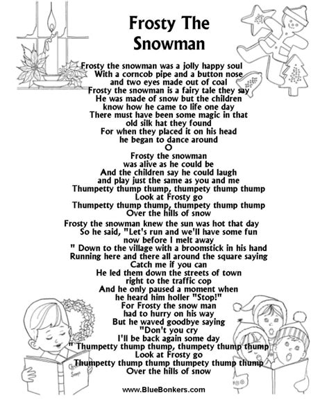 Lyrics For Frosty The Snowman Printable This Sheet Can Be Used In Music ...