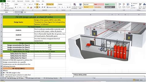 FM 200 fire suppression system design calculation using excel sheet and ...