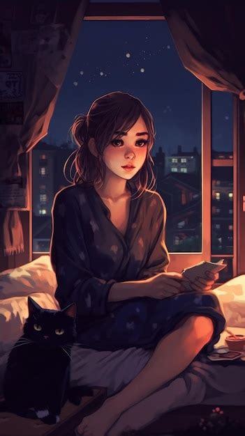 Premium Photo | A girl and her cat are sitting on a window sill.