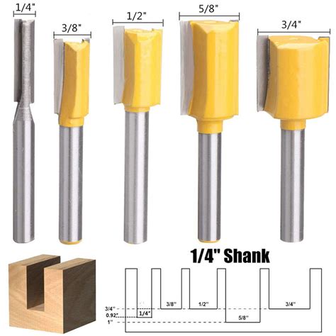 5pcs 1/4 Inch Shank Straight Dado Router Bits Set for Woodworking Trimmers;5pcs 1/4 Inch Shank ...