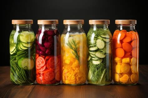 Premium AI Image | Fermented vegetables in jars at kitchen table professional advertising food ...