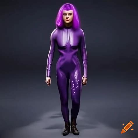 Image of maisie williams in sci-fi outfit walking in futuristic new york street