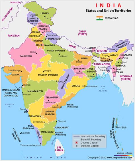Political Map of India - How many States in India? List of States and Union Territories