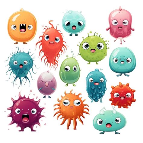 Premium PSD | Set of cartoon virus characters isolated on transparent background