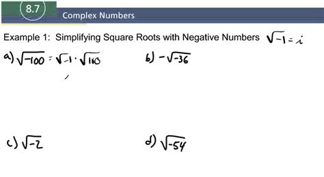 8.7 Example 1 Simplifying Square Roots of Negative Numbers - YouTube