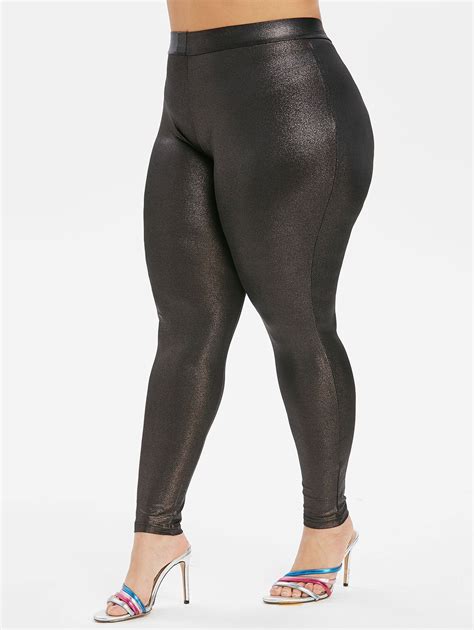 [36% OFF] 2021 Plus Size Shiny Skinny Leggings In BLACK | DressLily