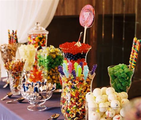 Candy bar display | Colorful candy bar, Wedding reception desserts, Candy bar