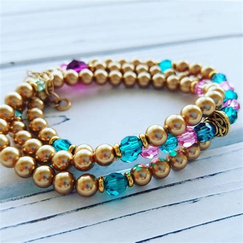 Swarovski Gold Beads And Crystals Multi Layer Stretch Bracelet. on Luulla