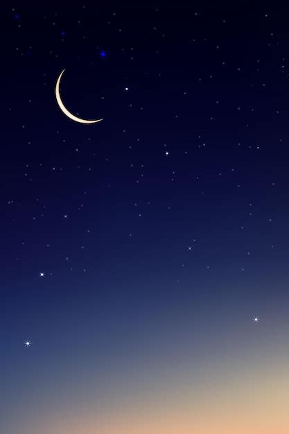 Premium Vector | Night sky with crescent moon and stars shining