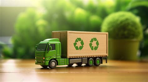 Green Logistics Imagery 3d Render Of Wooden Desktop Featuring Eco Friendly Truck And Relevant ...