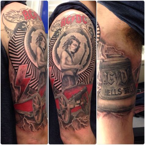 AC DC Album Cover mix half sleeve tattoo by Susy at Wallington Tattoo | Tattoos, Half sleeve ...
