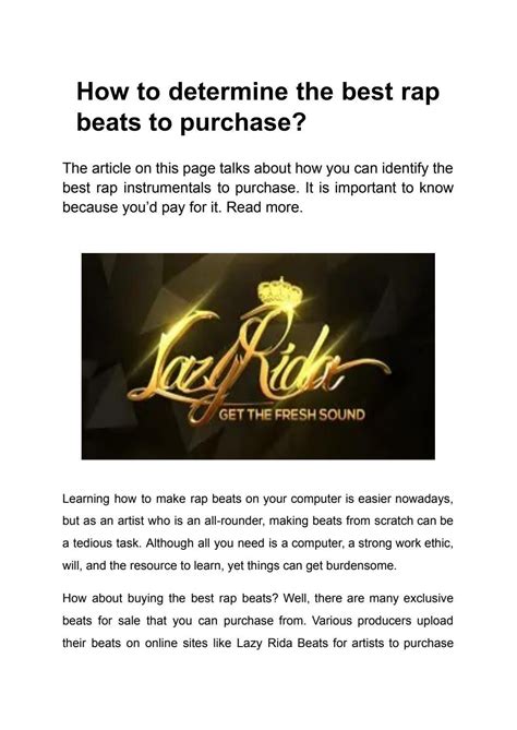 How to determine the best rap beats to purchase? by Lazyridabeats - Issuu