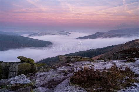 Bamford Edge Sunrise Cloud Inversion in the Peak District National Park, UK Stock Photo - Image ...