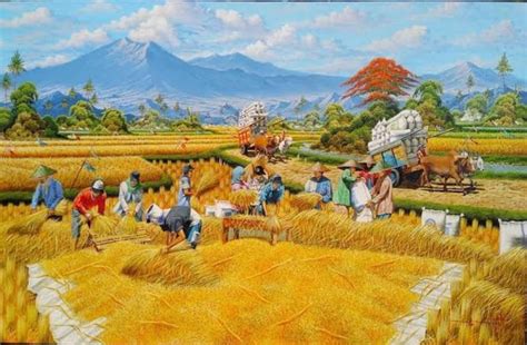 Rice Harvest Landscape Painting With Realistic Details - Etsy