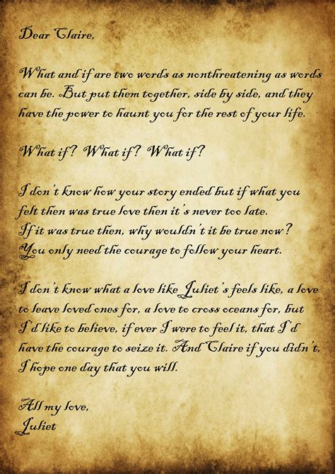 This is the letter Sophie sent to Claire in the movie "Letters to Juliet". | Letters to juliet ...