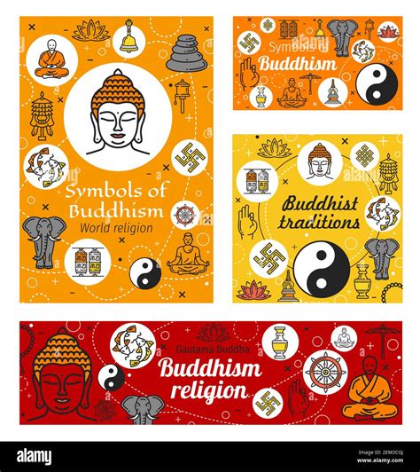 Buddhist religious worship, Buddhism religious symbols. Vector ...