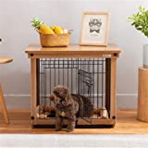 SIMPLY + Wood & Wire Dog Crate with Pet Pad Slide Tray, Pet Crate End Table, Wooden Dog Cage ...