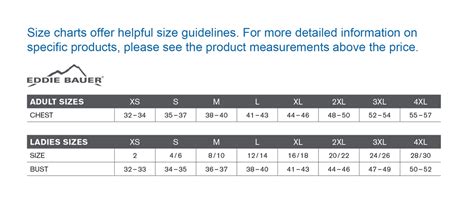 EDDIE BAUER SIZING CHART