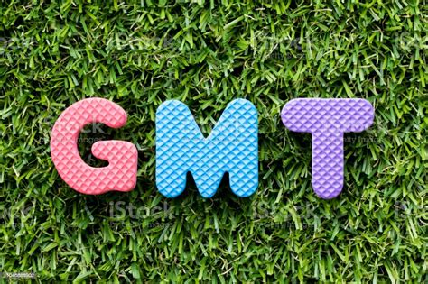 Color Alphabet Letter In Word Gmt On Artificial Green Grass Background Stock Photo - Download ...