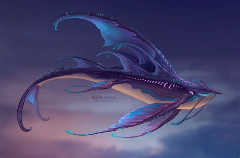 Sky whale: night by Sedeptra.deviantart.com on @DeviantArt Sea Creatures Art, Fantasy Creatures ...