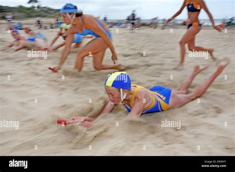 Beach Flag; a sporting event during surf lifesaving competitions. Surf coast, Victoria ...