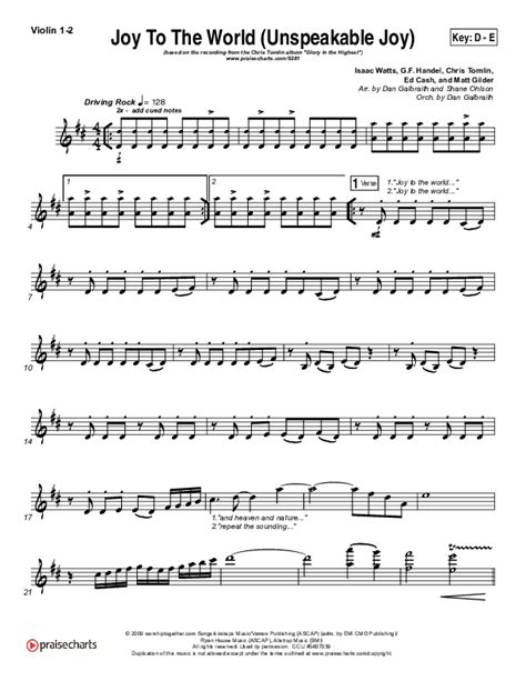 Joy To The World (Unspeakable Joy) Violin Sheet Music PDF (Chris Tomlin) - PraiseCharts