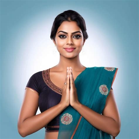 Premium AI Image | Sri Lankan Young Woman Greeting Ayubowan Namaste ...