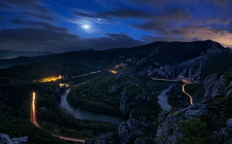 Wallpaper road mountain night - free pictures on Fonwall