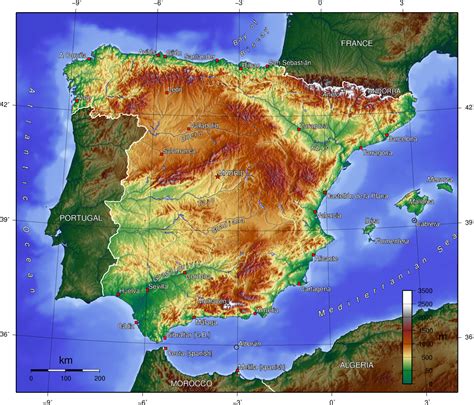 Physical map of Spain. Spain physical map | Vidiani.com | Maps of all countries in one place